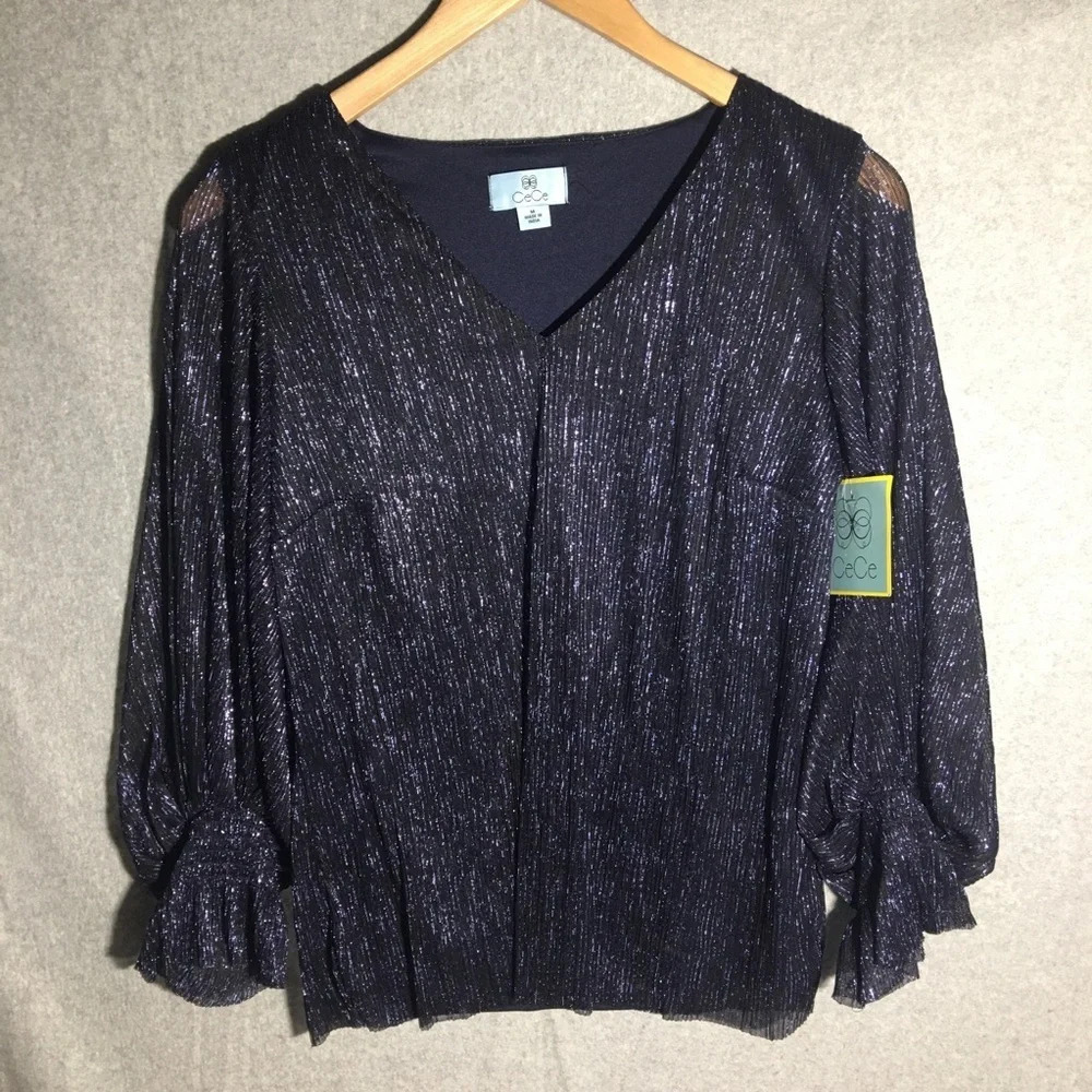 Womens NWT CeCe Blouse Metallic Taylor Swift Eras Tour Midnights Era Formal